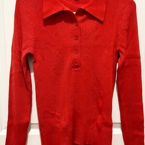 J Crew Red Ribbed Pullover Polo Style Sweater Women’s New With Tags